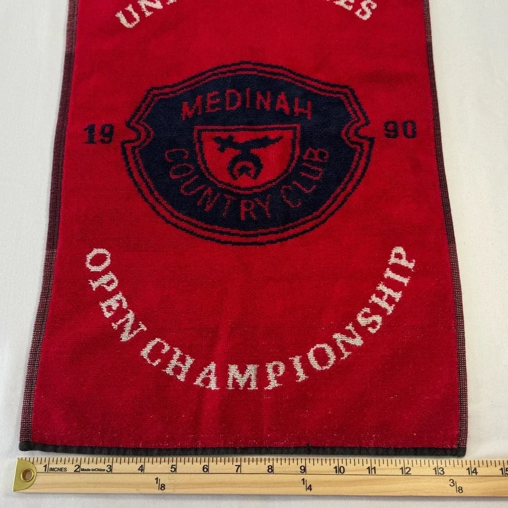 Vintage 1990 US Open Championship Medinah Country Club Golf Towel Red Cotton